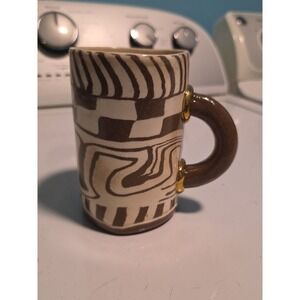 Handmade Studio Pottery‎ Mugs art Signed Unique Native Style Mug With Gold Tone